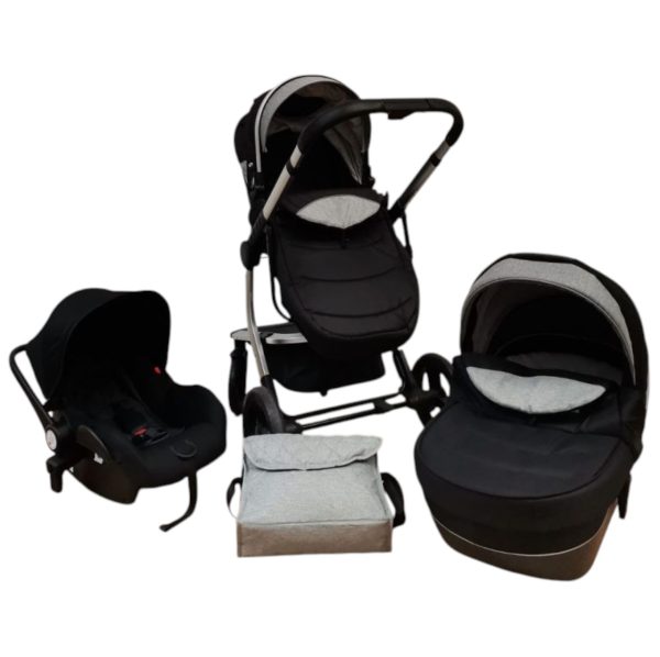Carucior 518C Negru, 3 in 1, cu landou, carucior sport si scoica, reversibil