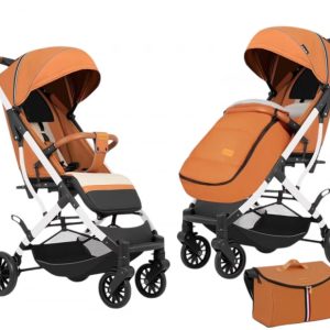 Carucior sport cu geanta si husa pentru picioare, pliere rapida tip troller, S2 Caramiziu