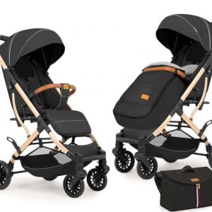 Carucior sport cu geanta si husa pentru picioare, pliere rapida tip troller, S2 Negru