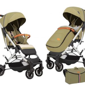 Carucior sport cu geanta si husa pentru picioare, pliere rapida tip troller, S2 Verde