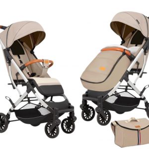 Carucior sport cu geanta si husa pentru picioare, pliere rapida tip troller, S2 Crem