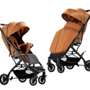 Carucior sport cu husa pentru picioare, pliere rapida tip troller, S1 caramiziu