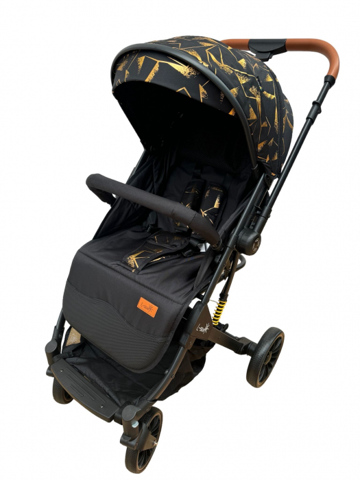 Carucior sport, cu maner reversibil, suspensii pe cadru, pliabil si troler, C1 Negru cu auriu