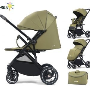 Carucior sport Q1, Verde, cu maner reversibil, pozitie de somn, pliabil, cu husa si geanta