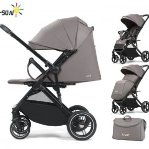 Carucior sport Q1, Gri, cu maner reversibil, pozitie de somn, pliabil, cu husa si geanta