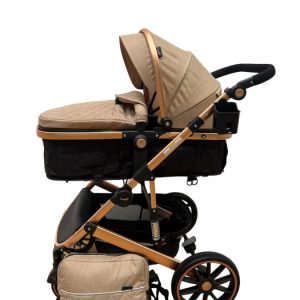 Carucior T1, 2 in 1, cu suspensii, reversibil, cu geanta, crem - negru