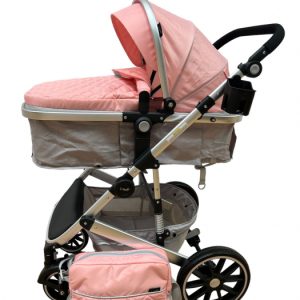 Carucior T1, 2 in 1, cu suspensii, reversibil, cu geanta, roz gri