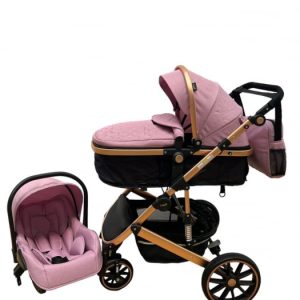 Carucior T4, 3 in 1, cu suspensii, transformabil landou-sport, roz negru