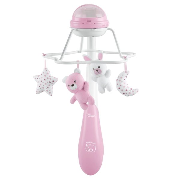 Carusel muzical 3 in 1 Chicco Rainbow cu proiectie, roz, 0 luni+
