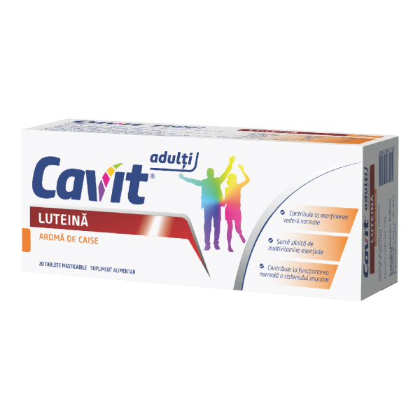 cavit-adulti-luteina-20-comprimate-masticabile-biofarm.png Cavit adulti multivitamine luteina cu aroma caise, 20 tablete