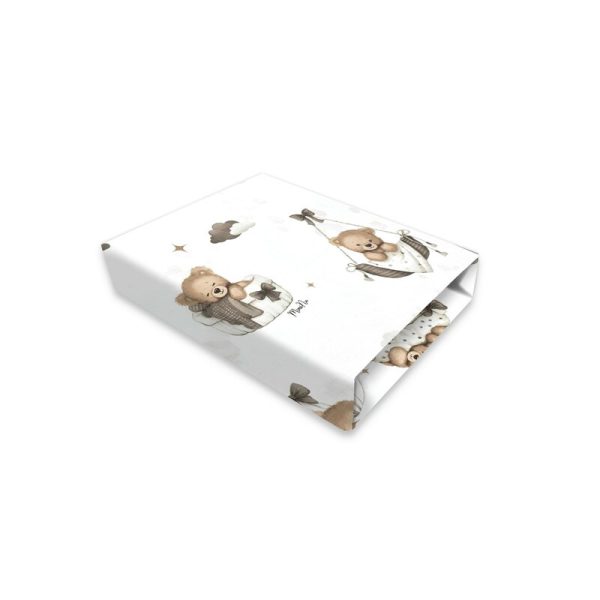 Cearceaf cu elastic, MimiNu, Pentru patut leagan sau patut co-sleeper, Dimensiune 90x40 cm, Din bumbac certificat Oeko Tex Standard 100, Tedy bear dreams beige