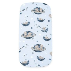 Cearceaf cu elastic, New Baby, Pentru landou, Din Bumbac certificat Oeko-Tex 100, 35 x 75 cm, 0 luni+, Teddy bear in space