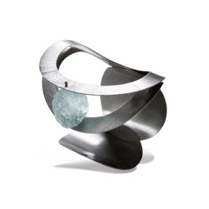 Bratara rigida Oyster cu cerc dublu si piatra naturala de fluorina, din alama placata cu gun metal