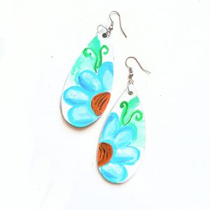 Cercei Teardrops handmade din piele naturala ,pictati manual,unicat