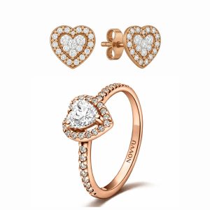 Set bijuterii Inel si Cercei White Heart Rose cu Argint