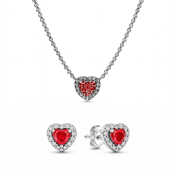 Set de bijuterii Colier si Cercei Red Heart cu Argint