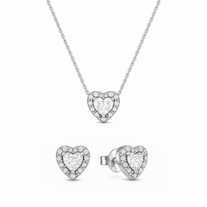 Set bijuterii Colier si Cercei White Heart cu Argint