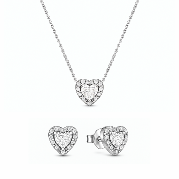 Set bijuterii Colier si Cercei White Heart cu Argint