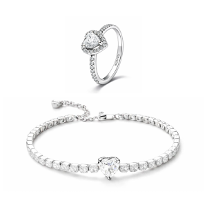 Set bijuterii Inel si Bratara White Heart Cu Argint