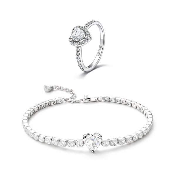 Set bijuterii Inel si Bratara White Heart Cu Argint