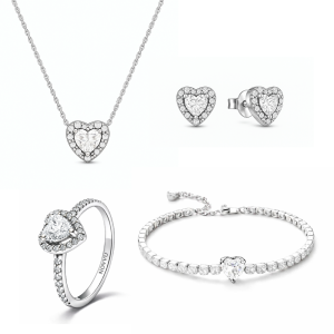 Set bijuterii Inel,Cercei,Bratara si Colier White Heart Cu Argint