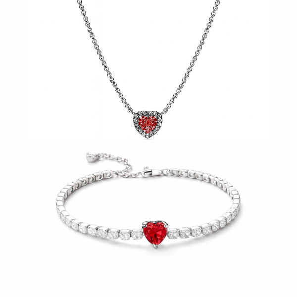 Set bijuterii Colier si Bratara Red Heart Cu Argint