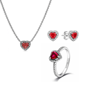 Set bijuterii Inel,Cercei si Colier Red Heart cu Argint