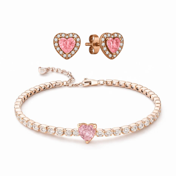 colier-91.png Set bijuterii Cercei si Bratara Pink Heart Rose Cu Argint