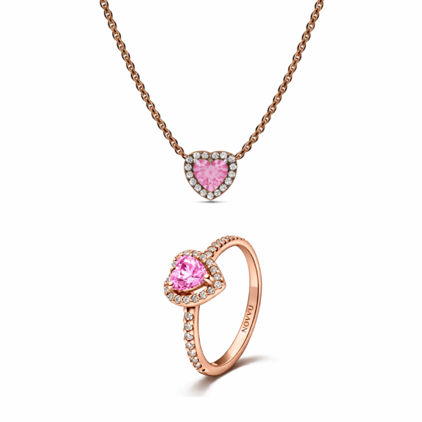 colier-94.png Set bijuterii Inel si Colier Pink Heart Rose Cu Argint