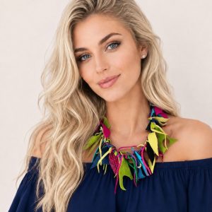 Colier multicolor  handmade din piele naturala