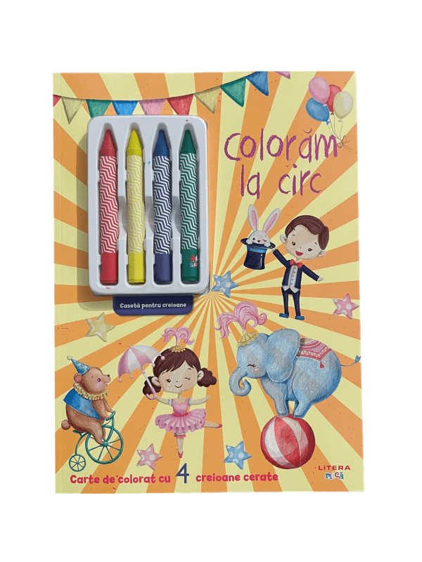 coloram_la_circ_4_creioane_cerate.png Coloram la circ. Carte de colorat cu 4 creioane cerate