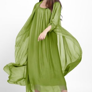 Compleu cu rochie si blazer din matase si vascoza, verde oliv