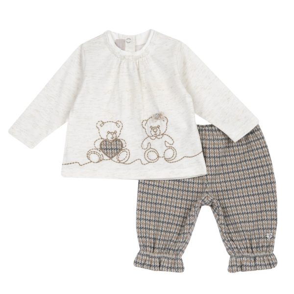 Costumas bluza si pantaloni bebe Chicco, Bej cu model, 00111-69MFCO