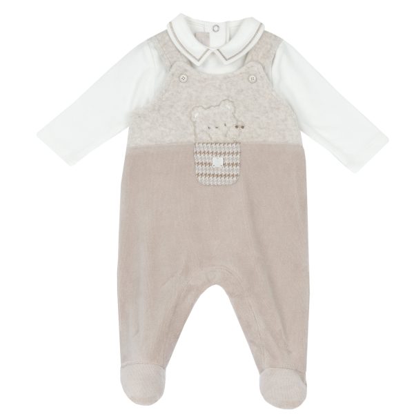 Costumas body si salopeta bebe Chicco, botosei, Bej cu model, 00377-69MFCI