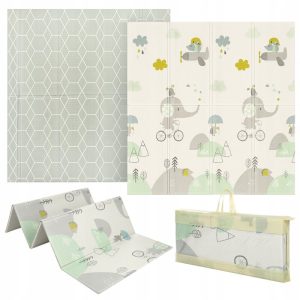 Covoras de joaca, Primabobo, Model elefantel, Pliabil, Impermeabil, 120 x 180 cm, BPA Free, Cu Imprimeu pe ambele parti, Geanta transport, Multicolor