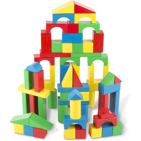 Set de construit Cuburi din lemn colorate 100 bucati Melissa and Doug 0481