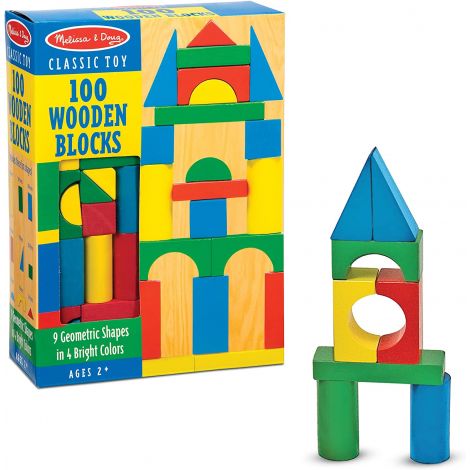 Set de construit Cuburi din lemn colorate 100 bucati Melissa and Doug 0481