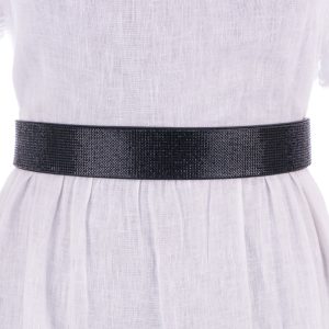 Curea flexibila neagra 4 cm cu material elastic negru la spate si strasuri negre pe fata