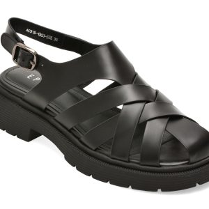 Sandale EPICA negre, 4C919, din piele naturala