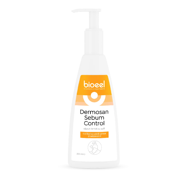 dermosan-sebum-sapun.png Sapun lichid cu sulf Dermosan Sebum Control, 200 ml, Bioeel