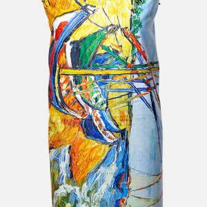 Esarfa vascoza cu fir din lurex imprimata cu model inspirat a  dupa   Barci pe plaja   de Van Gogh