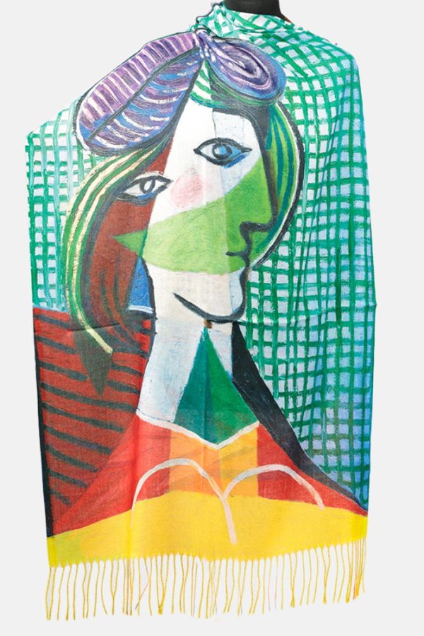Esarfa cashmere cu doua fete imprimata cu model inspirat  suprarealistdupa Picasso