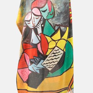 Esarfa cashmere cu doua fete imprimata cu model inspirat a   Two girls reading   a lui Picasso