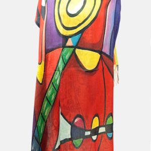 Esarfa cashmere cu doua fete imprimata cu model inspirat  colorata intens a lui Picasso