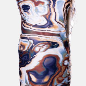 Esarfa cashmere cu model fluid art in nuante de bleumarin, gri si caramiziu