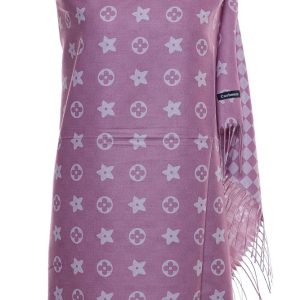 Esarfa casmir dubla fata cu model gen Louis Vuitton, roz prafuit
