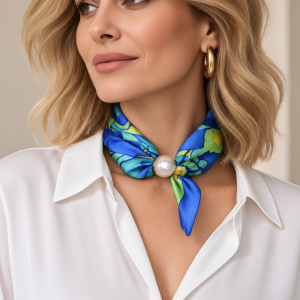 Esarfa colier satinata cu perla decorativa si inchidere magnetica, dupa    Irisi    - de Van Gogh