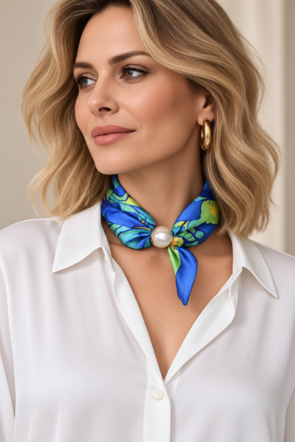Esarfa colier satinata cu perla decorativa si inchidere magnetica, dupa    Irisi    - de Van Gogh