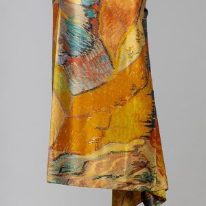 Esarfa cu doua fete, din matase, imprimata cu model inspirat  dupa un tablou cu lanuri de Van Gogh