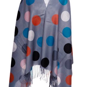 Esarfa din casmir cu buline multicolore pe fond gri
